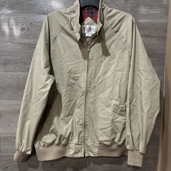 VTG 80s Jacket Mens XL Tall Field & Stream Harrington Plaid Lined Bomber Beige - Picture 1 of 8